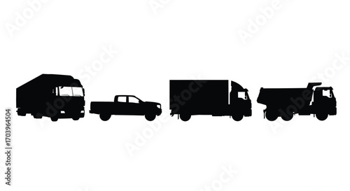 Diverse collection of vehicle silhouettes in a row for transportation themes vector