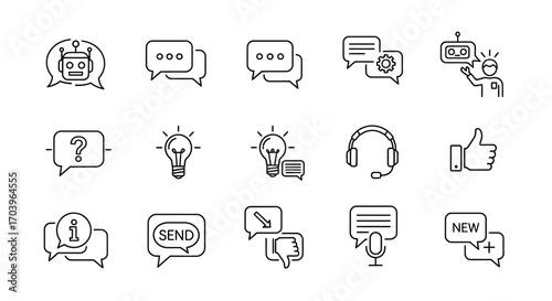 Doodle icon set communication speech bubbles ideas support feedback and service symbols vector
