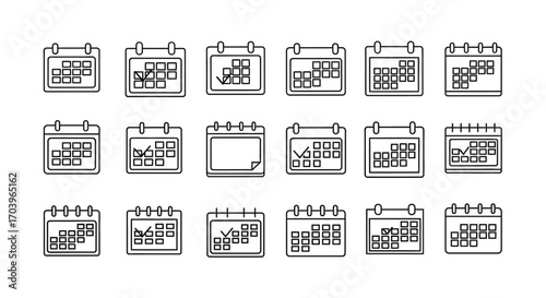 Collection of hand-drawn calendar icons representing time planning organization and scheduling vector