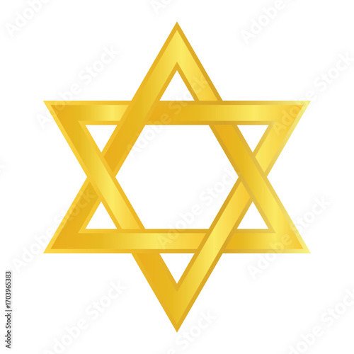 3D golden Star of David isolated on a white background, symbolizing Judaism, faith, culture, heritage, and religious tradition.