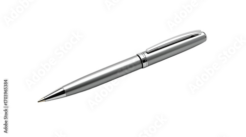 Metallic pen with shiny clip isolated on pure white background in modern realistic minimal design
