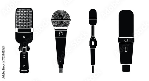 Diverse collection of iconic microphones diverse styles for recording studio broadcast and live performance vector