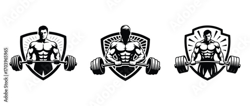 Three stylized black and white warrior figures with shields and wheels