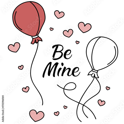 Vector art of balloons and hearts with the inscription be mine, the perfect design for valentines day or any other romantic occasion a symbol of love and commitment