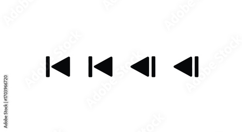Set of four black media playback control icons for fast rewind and skip backward functions vector