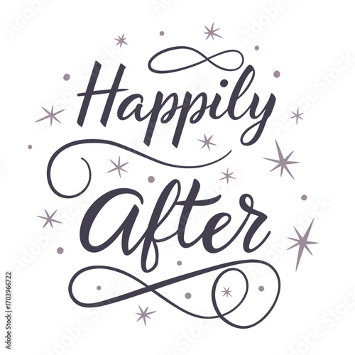 Vector art of elegant happily ever after lettering, perfect for wedding invitations, cards, and decorations, conveying a sense of timeless romance and joyful celebration