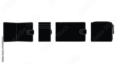 Collection of four modern black wallets and card holders displayed together vector