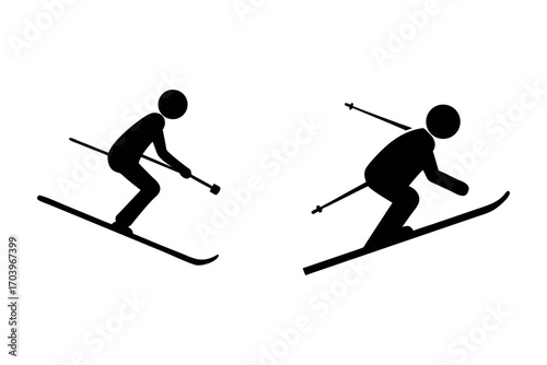 two skiers in action captured with distinct silhouette