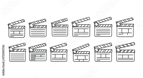Collection of hand drawn movie clapperboards for film production and cinema scenes vector
