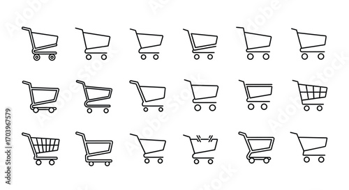 Collection of hand-drawn shopping cart icons for online retail and e-commerce design applications vector