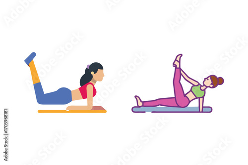 women performing yoga exercises with distinct poses silhouette