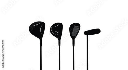 Silhouette collection of golf clubs driver fairway wood hybrid and putter isolated vector