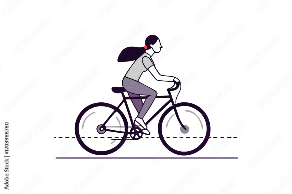 Fototapeta premium a woman riding bicycle with flowing hair silhouette