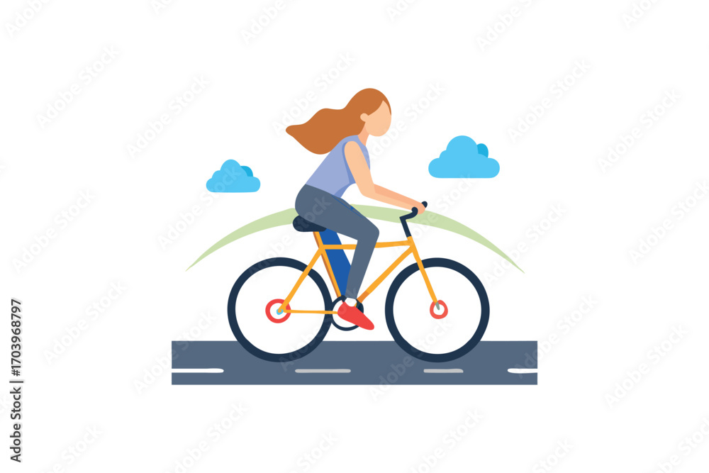 Fototapeta premium a cyclist riding along road with clouds above silhouette