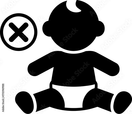 Prohibition symbol over stylized baby silhouette, indicating a restriction or warning related to infants.