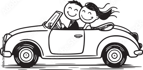 Newlyweds in Classic Convertible: A joyful couple embarks on their new life together, smiling in a classic convertible, embodying romance and the excitement of a new beginning.