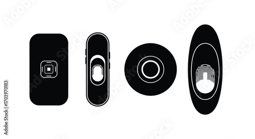 Collection of electronic components isolated closeup studio shot simple black objects minimalist design elements vector