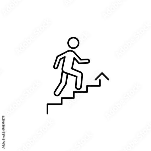 Person Walking Upstairs Icon – Stick Figure Climbing Stairs Symbol