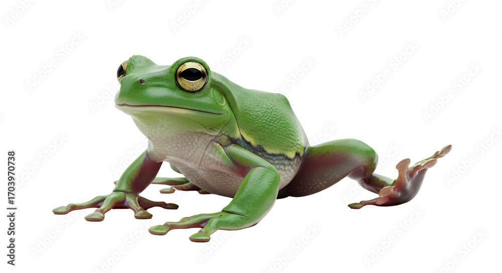 Obraz premium Green tree frog portrait isolated PNG with Transparent Background