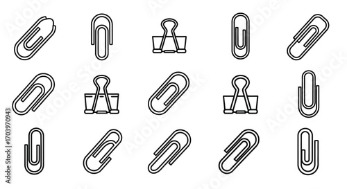 Collection of stationery clips and binder clips office supplies isolated elements vector