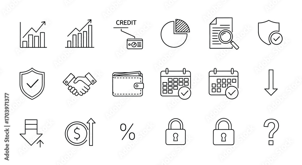 Fototapeta premium Financial and business icons hand drawn style for presentation and infographic elements vector