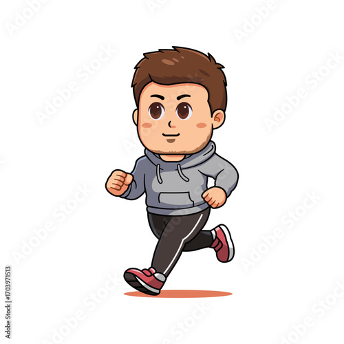 A man/boy is doing a jogging or easy run chibi illustration