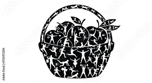 Fitness Lifestyle Silhouette in Apple Basket Illustration Promoting Healthy Living Concept