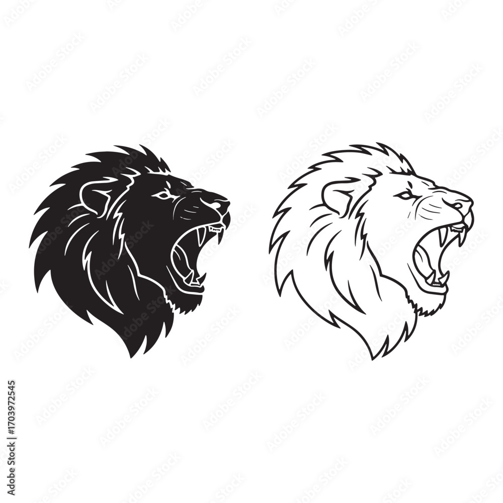 Fototapeta premium Iconic Lion Silhouette & Lion Lineart – Lion Vector Image with Classic African Symbol Form – Black Vector of Lion – Vector Set of Lion