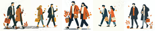 vector of a couple walking together in autumn