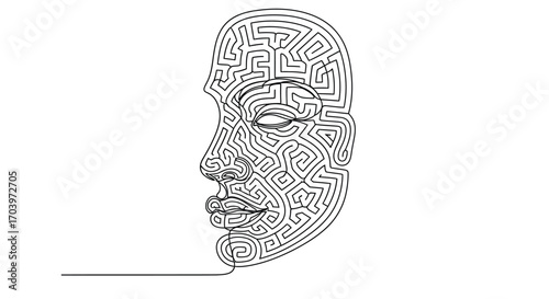 Human Face Maze Puzzle Concept Representing Complexity of Thought and Problem Solving Skills