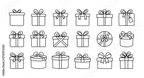 Collection of hand drawn festive gift boxes with ribbons for celebration occasions vector