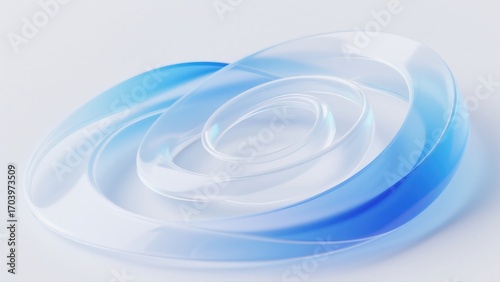 Irregular spiral-shaped white, blue and cyan abstract flowing gradient background, frosted glass texture