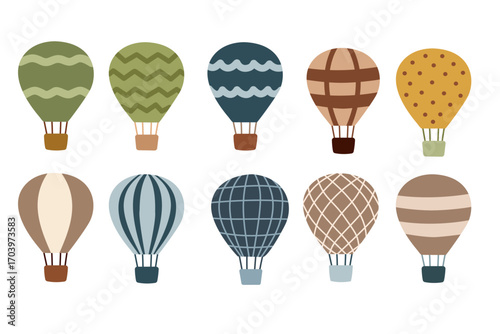 Air Balloon Clipart Set with Colorful Hot Air Balloons