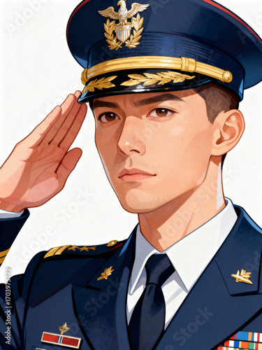 Military Officer Saluting in Ceremonial Uniform