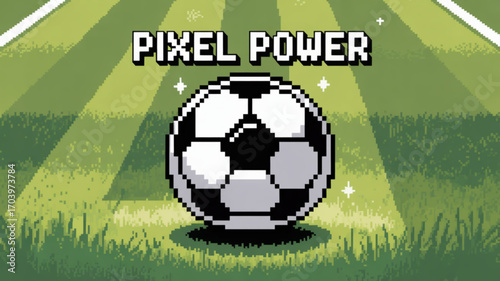 Pixelated soccer ball illustration for sports themed games and retro designs with a vintage pixel art style look