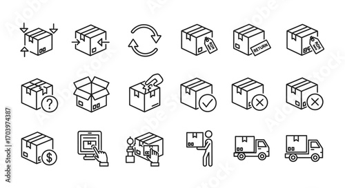 Set of isometric icons representing logistics shipping and package handling services clearly and simply vector