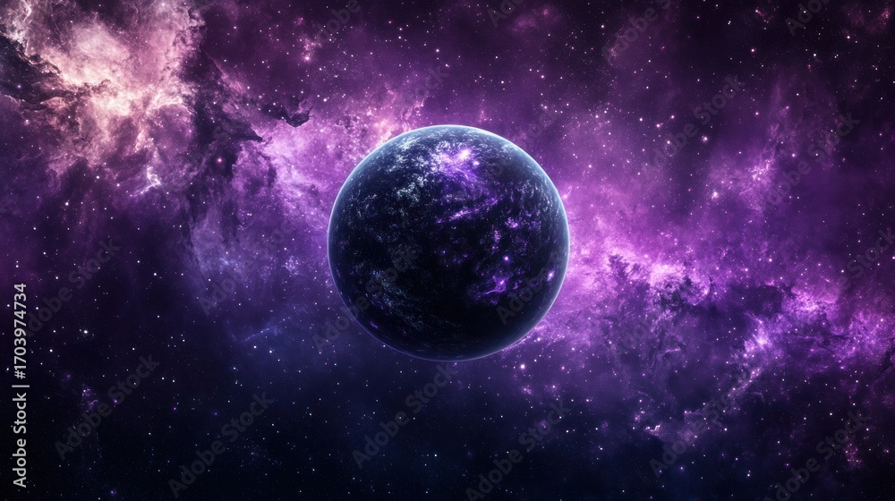 Obraz premium Dark exoplanet in purple nebula