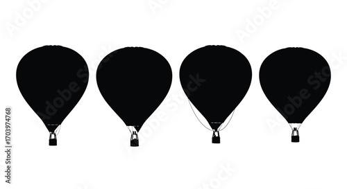 Four black hot air balloon silhouettes with baskets floating vector