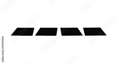 Four identical black squares arranged in a horizontal line with subtle perspective vector