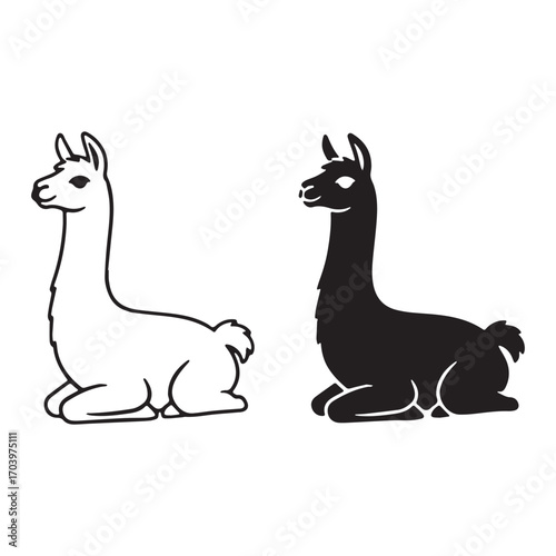 Timeless Llama Silhouette & Llama Lineart – Llama Vector Composition Featuring Iconic Shape – Black Vector of Llama – Vector Set of Llama