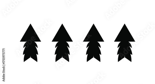 Four textured black arrow icons pointing upwards in a row vector