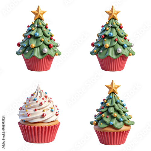 Decorative Cupcake Shaped Like Christmas Tree Cartoon Artwork