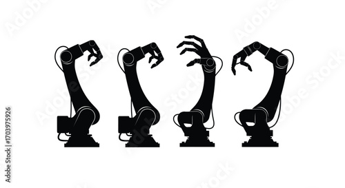 Robotic arms in silhouette industrial automation technology manufacturing concept vector