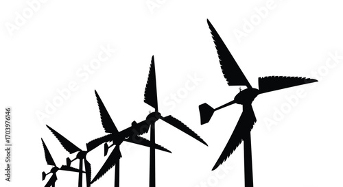 Wind Turbine Farm Silhouette Illustration for Renewable Energy and Sustainable Power Generation