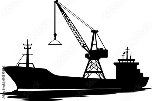 cargo ship silhouette vector illustration