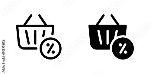Shopping Basket and Percentage sign. Promotion or Discount Shopping Basket icon