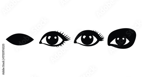 Four stylized eyes showing different stages of openness and emotion expression vector