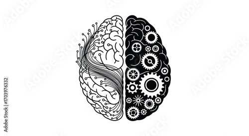 Brain Functionality Concept Illustrating Logical Thinking and Creative Ideas with Gears and Circuits