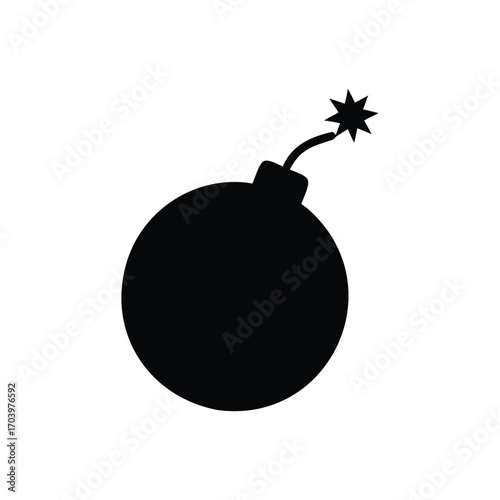 Black bomb with a burning fuse, ready to explode on white background