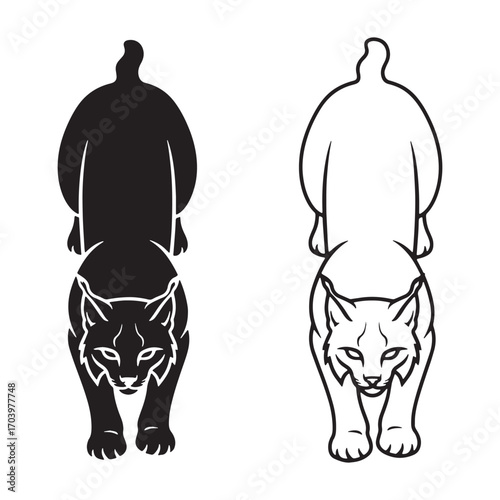 Artful Lynx Silhouette & Lynx Lineart – Lynx Vector Template Blending Clarity and Simplicity – Lynx Illustration – Silhouette and Lineart Set of Lynx